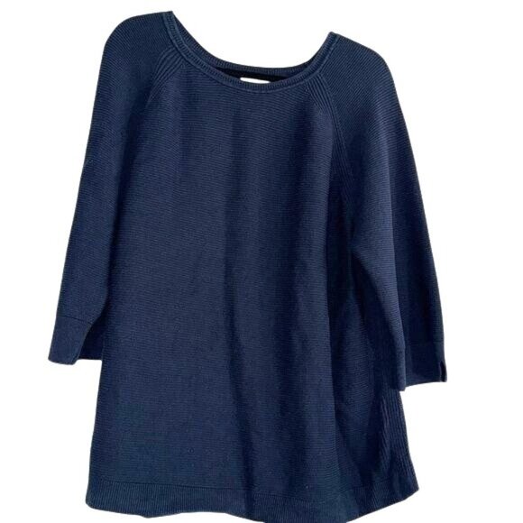 Navy Blue 3/4 Sleeve Ribbed Knit Top By CJ Banks 2X Cotton & Rayon Blend - Picture 1 of 10